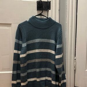 CJ Banks Women’s faux Turtleneck Sweater - Teal and Cream Stripes